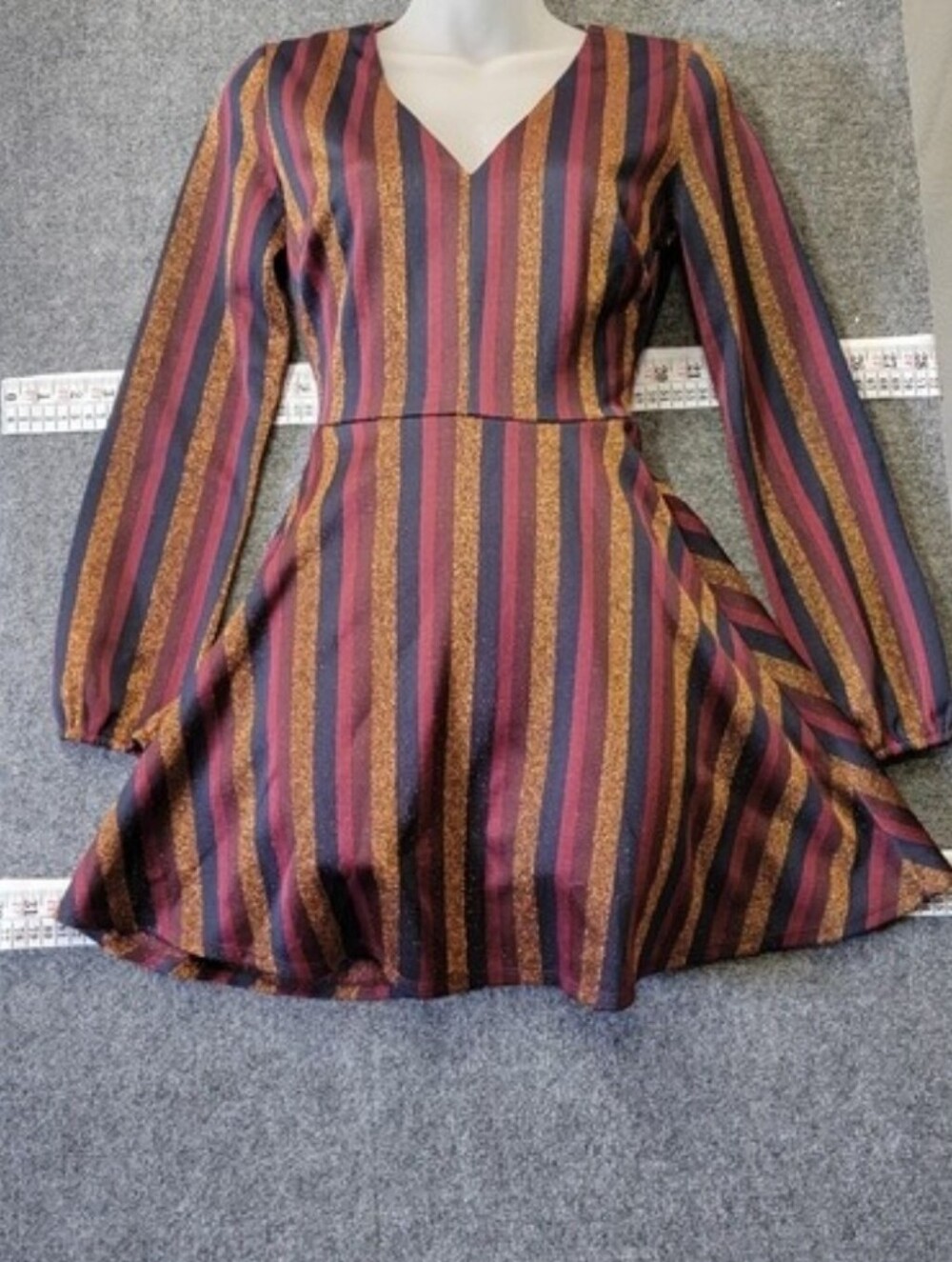 Midnight Doll Striped V-Neck Long Sleeve Dress XS